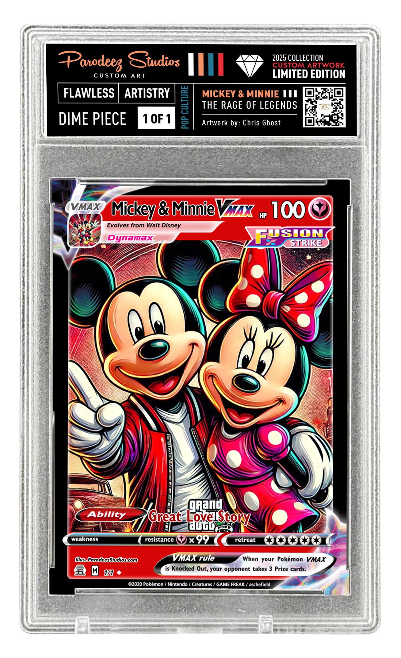 2025 Rage of Legends Collection - Fan Art - One of One by Chris Ghost - Card Number Mickey & Minnie 78