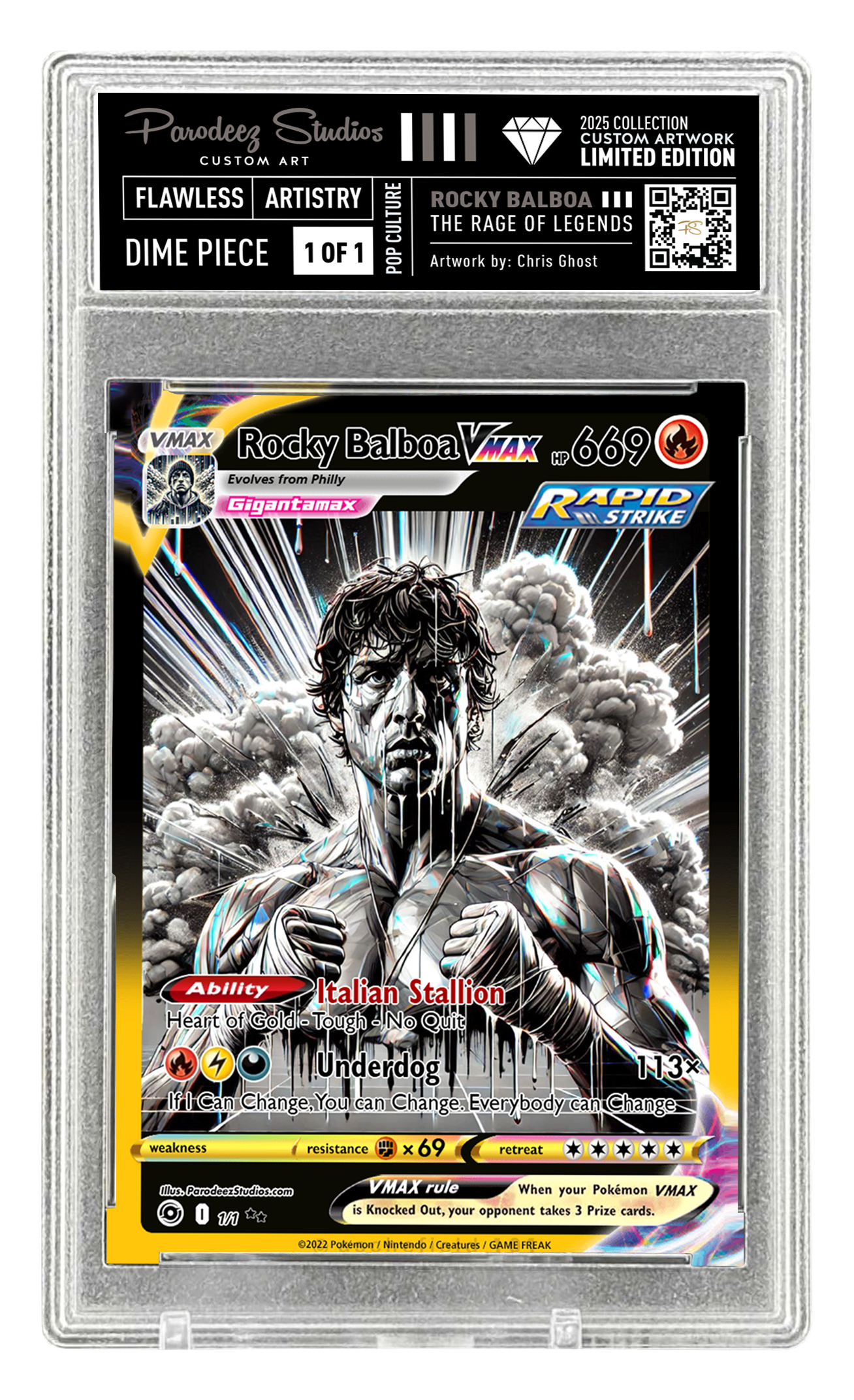 2025 Rage of Legends Collection - Fan Art - One of One by Chris Ghost - Card Number Rocky Balboa 88